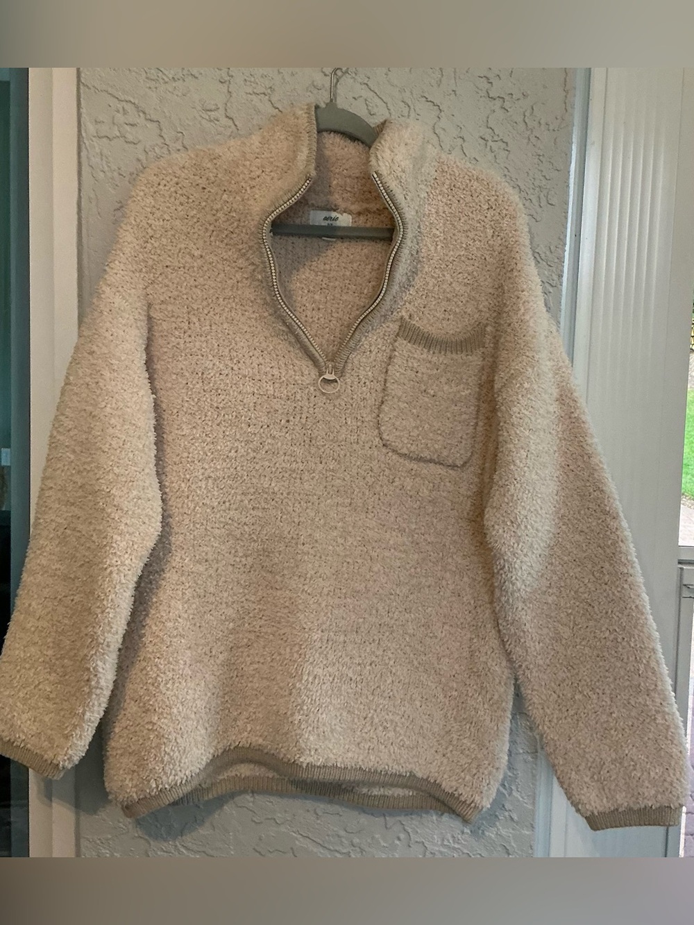Aerie Sherpa Soft Cream 3/4 Zipper Pullover